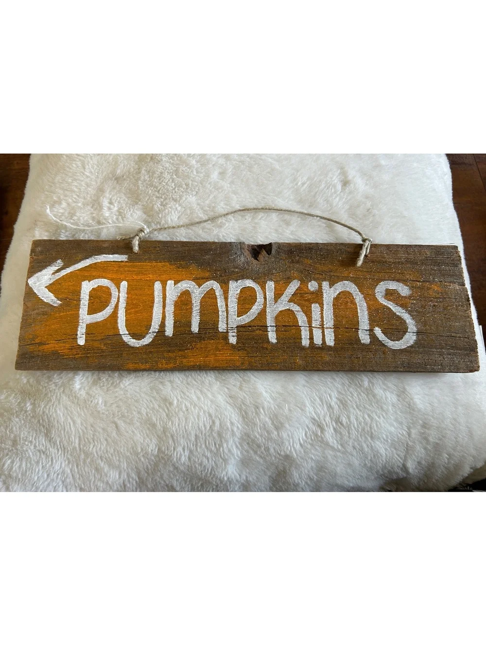 Rustic Handmade Wooden 'Pumpkins' Sign with Arrow and Rope Hanger
